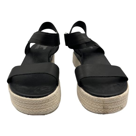 Sorel Cameron Flatform Wedge Espadrille Sandals Black White Size 7.5 - Picture 2 of 8